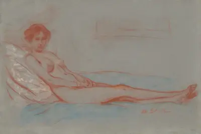 Liggande kvinnlig nakenstudie av William James Glackens