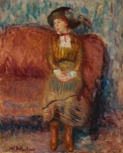 Woman Seated on Red Sofa av William James Glackens