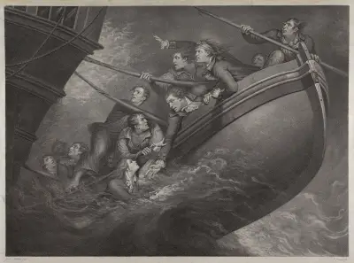 Capt. Englefield with Eleven of his Crew Saving Themselves in the Pinnace, from the Wreck of the Centaur, of 74 Guns, Lost Sept. 1782 av James Northcote