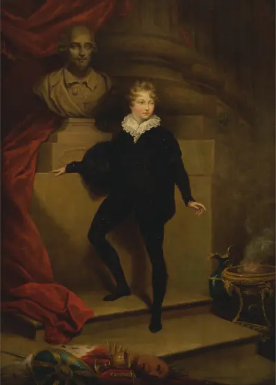 Master Betty as Hamlet, before a bust of Shakespeare av James Northcote