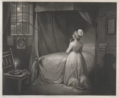 The Modest Girl in her Bed Chamber av James Northcote