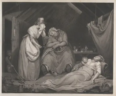 The Wanton Dying in Poverty and Disease Visited by the Modest Girl av James Northcote