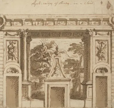 A Design for a Mural Executed in the Salon at Roehampton House, Surrey; Apollo Carrying off Aeneas in a Cloud av Sir James Thornhill