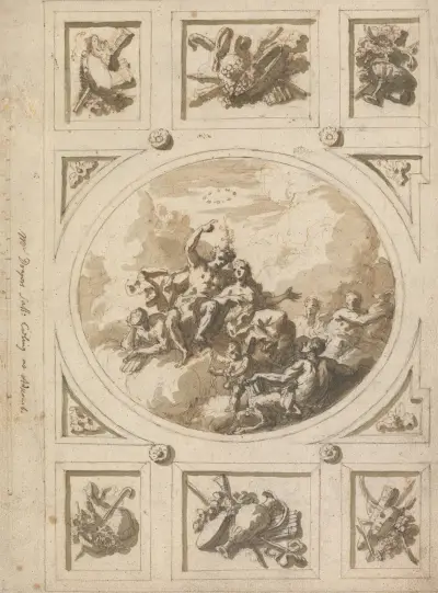 Design for a Ceiling at Addiscombe; Bacchus and Ariadne av Sir James Thornhill