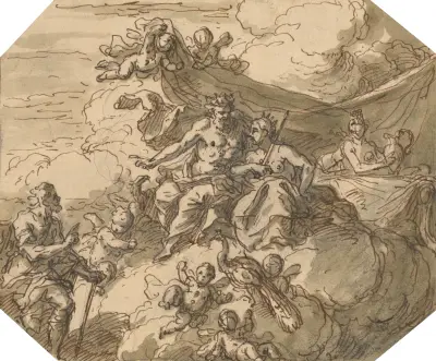 Design for a Mythological Scene, with Jupiter and Juno av Sir James Thornhill