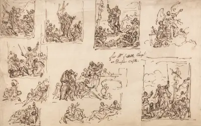 Moses and the Brazen Serpent – Design for the chapel at Dunster Castle av Sir James Thornhill
