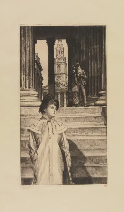 Portiken vid National Gallery i London av James Tissot
