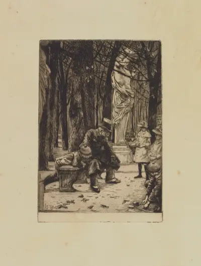 M. Mauperin sitting in a public garden in Paris av James Tissot