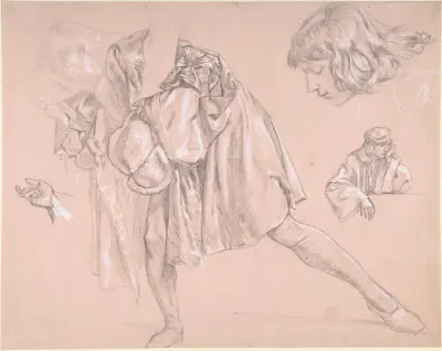 Studie eines jungen Mannes, der sich vorbeugt, um eine Hand zu küssen, für das Gemälde „Die Abreise des verlorenen Sohnes“ von James Tissot