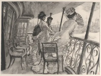 The Gallery of H.M.S. Calcutta (Souvenir of a Ball on Shipboard) av James Tissot