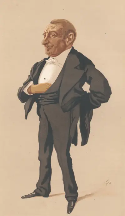 Vanity Fair – affärsmän och imperiebyggare. 'En pensionerad finansman'. Mr. Henry Louis Bischoffsheim. 4 mars 1876 av James Tissot