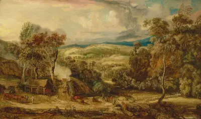 Fitzhead i Somerset, med oxkärra vid en kalkugn och Glastonbury Tor i fjärran av James Ward