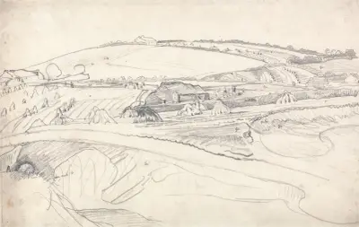 Landskap med bondgård och majsstjälkar av James Ward
