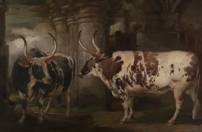 Porträtt av två enastående oxar, egendom till Earl of Powis av James Ward
