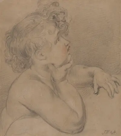 Studie från naturen, ett av välgörenhetens barn för den stora tavlan Waterloo-allegorin av James Ward