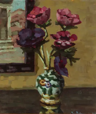 Anemones at a window av Jan Bohuszewicz
