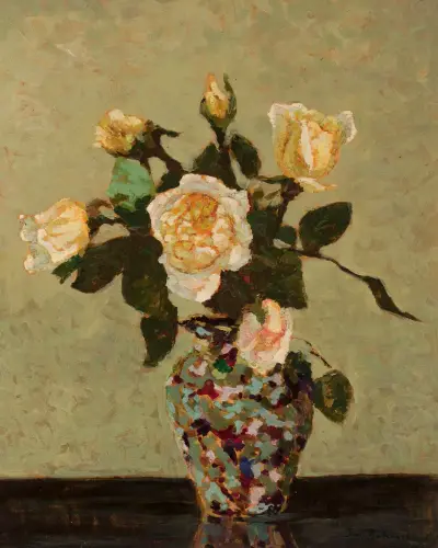 Tea roses and flower-vase from Murano av Jan Bohuszewicz