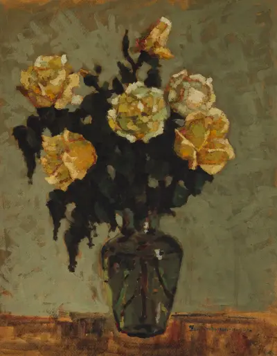 Tea Roses in a Green Vase av Jan Bohuszewicz