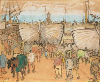 Bommen op het strand te Katwijk, Jan