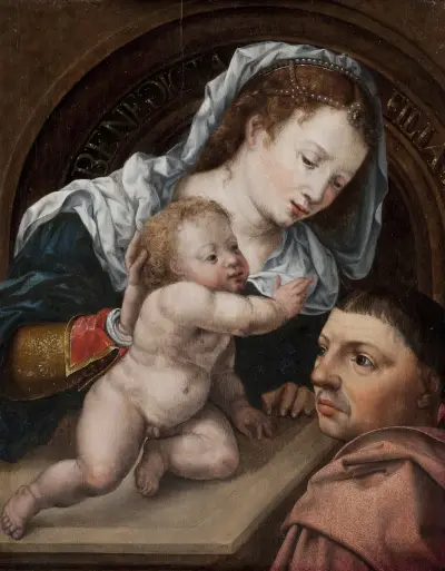 Virgin and Child with a Patron av Jan Gossaert