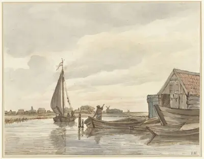 Enkele bootjes op een sloot av Jan Hulswit