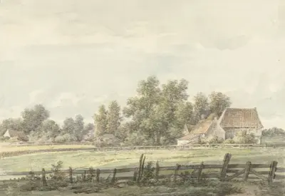 Landschap met boerderij av Jan Hulswit