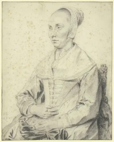 Bildnis einer in einem Sessel sitzenden Dame nach links av Jan Lievens