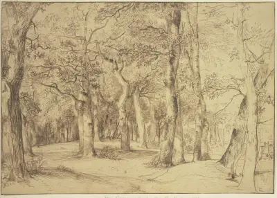 Das Innere eines Waldes, rechts sitzt ein Maler an der Staffelei av Jan Lievens