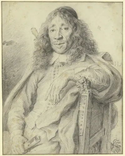 Der Dichter Jan Vos in einem Sessel sitzend nach links av Jan Lievens