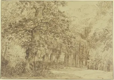 Waldpartie, links vom Wege eine grosse Eiche av Jan Lievens