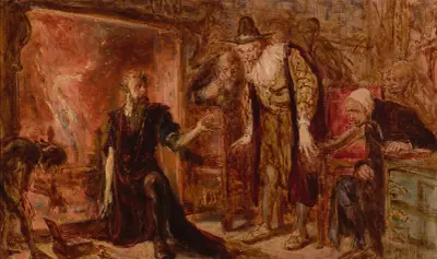 Alchemist Sendivogius and Sigismund III, sketch av Jan Matejko