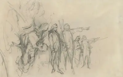 Popiersie Reytana i dwie postacie z grupy Ponińskiego, szkice do obrazu von Jan Matejko