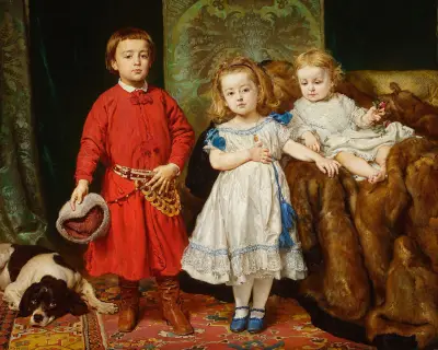 Porträtt av konstnärens tre barn, Tadeusz, Helena och Beata av Jan Matejko