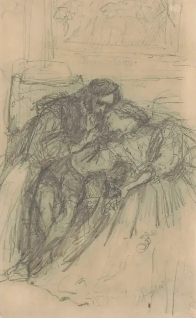 Sigismund August med Barbara vid Radziwiłłs hov i Vilnius, kompositionsskisser till den första versionen av målningen, dubbelsidig av Jan Matejko
