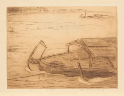 Afgemeerd schip in de Kali Mas in Soerabaja De rivier von Wijnand Otto Jan Nieuwenkamp