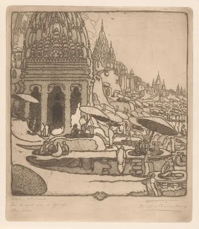 Een tempel aan de Ganges, Benares von Wijnand Otto Jan Nieuwenkamp