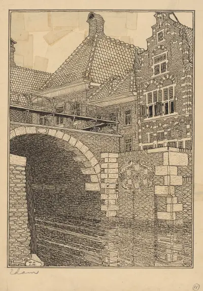 Utsikt över Damsluis i Edam av Wijnand Otto Jan Nieuwenkamp