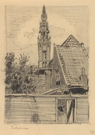 Vy över Speeltoren vid Onze-Lieve-Vrouwekerk i Edam av Wijnand Otto Jan Nieuwenkamp