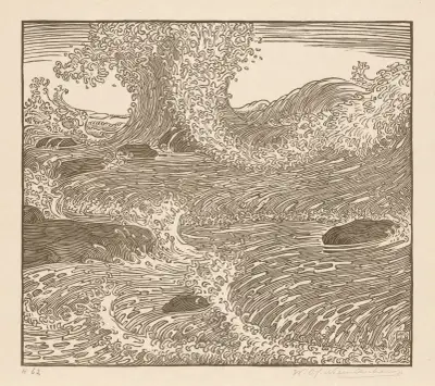 Golven tijdens een storm bij de zuidkust van Bali (Vågor under en storm vid Balis sydkust) av Wijnand Otto Jan Nieuwenkamp