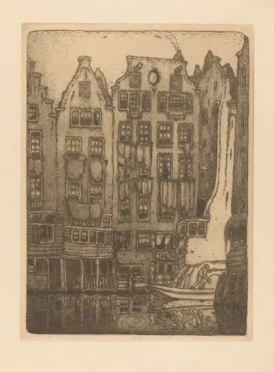 Grachtenhuizen aan de Sint-Olofssteeg in Amsterdam av Wijnand Otto Jan Nieuwenkamp