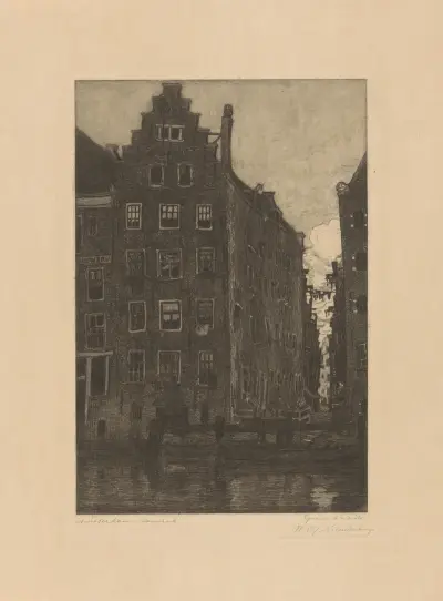Huizen aan het Damrak in Amsterdam av Wijnand Otto Jan Nieuwenkamp