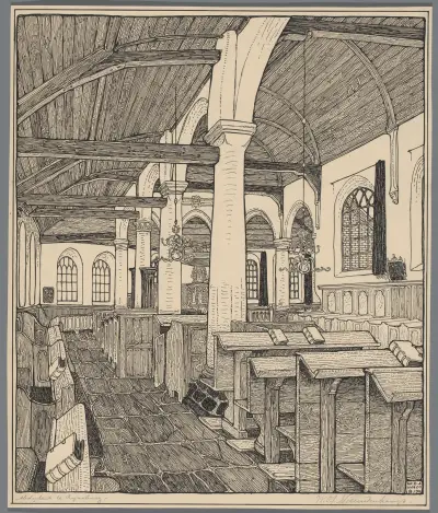 Interieur van de Abdijkerk te Rijnsburg av Wijnand Otto Jan Nieuwenkamp