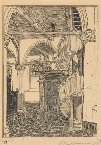 Interiör från Noorderkerk i Hoorn av Wijnand Otto Jan Nieuwenkamp