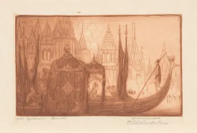Pleziervaartuig op de Ganges in Benares von Wijnand Otto Jan Nieuwenkamp