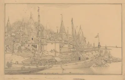 Rivieroever met schepen te Benares, Wijnand Otto Jan Nieuwenkamp