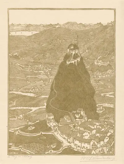 Rocher d’Aiguilhe met de Saint-Michel in Le Puy-en-Velay av Wijnand Otto Jan Nieuwenkamp