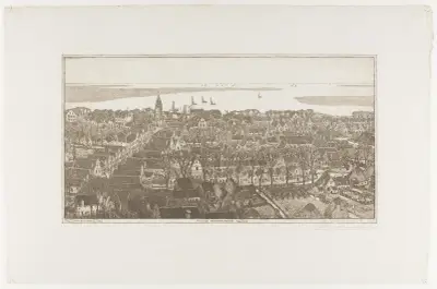 Topografische prent van Monnikendam av Wijnand Otto Jan Nieuwenkamp