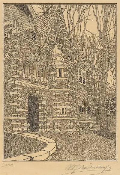 Zuiderportaal van de Grote of Sint-Nicolaaskerk te Edam av Wijnand Otto Jan Nieuwenkamp