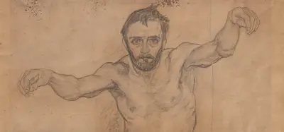 Ung man, halvfigur, med utsträckta armar (naken) av Jan Rembowski