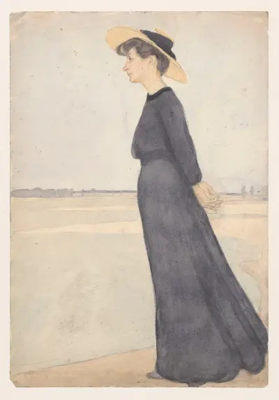 Portrait of the artist’s wife by the sea av Jan Rembowski